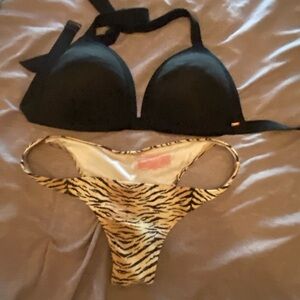 Victoria's Secret Black and Animal Print Swimwear